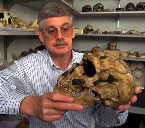 Trinkus with Neandertal skull.