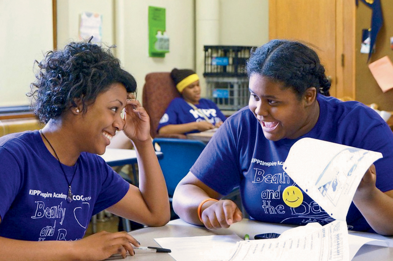 Da’Nyjia Partee (left) and Phallen Briggs graduated from the WUSTL-sponsored KIPP Inspire Academy in June 2013. 