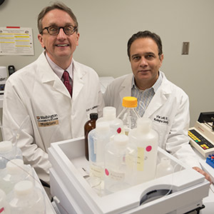 Clay F. Semenkovich, MD (left), and Irfan J. Lodhi, PhD, have discovered that enzymes linked to diabetes and obesity appear to play key roles in arthritis and leukemia, potentially opening up new avenues for treating these diseases.