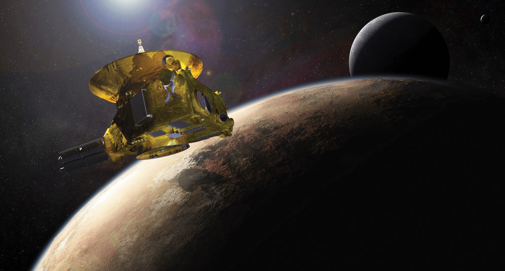 Artist conception of New ­Horizons ­encountering Pluto and its ­largest moon, Charon, created prior to the flyby (NASA/JHUAPL/SwRI)