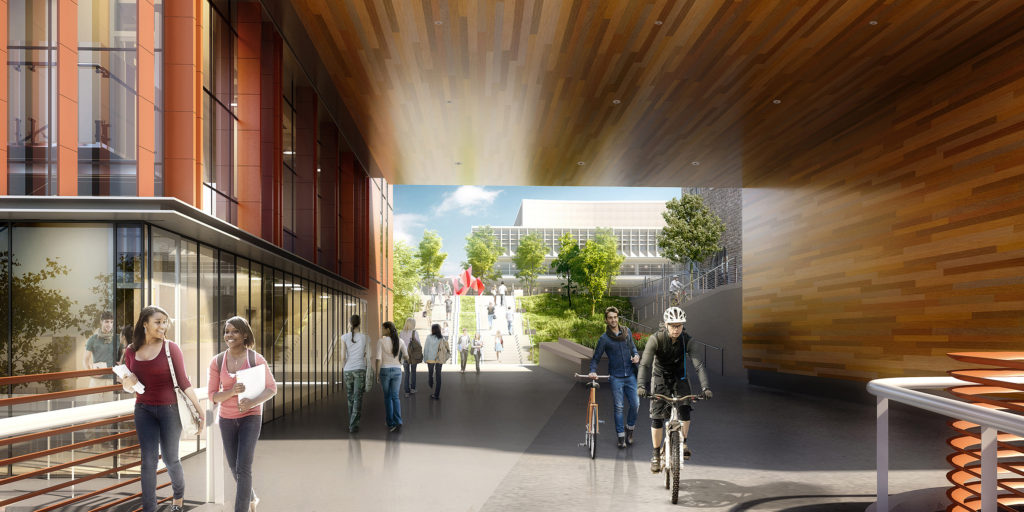 A close-up of the archway that will lead into the interior of the Danforth Campus.