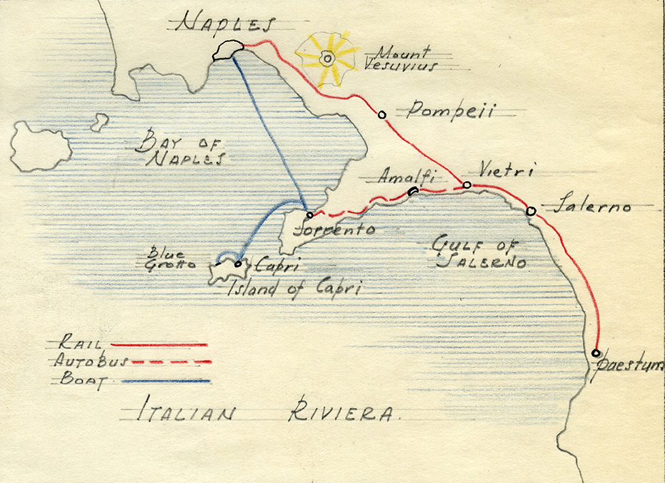 A hand-drawn map by Arthur Gallion, who won the first Steedman Fellowship in 1926. 