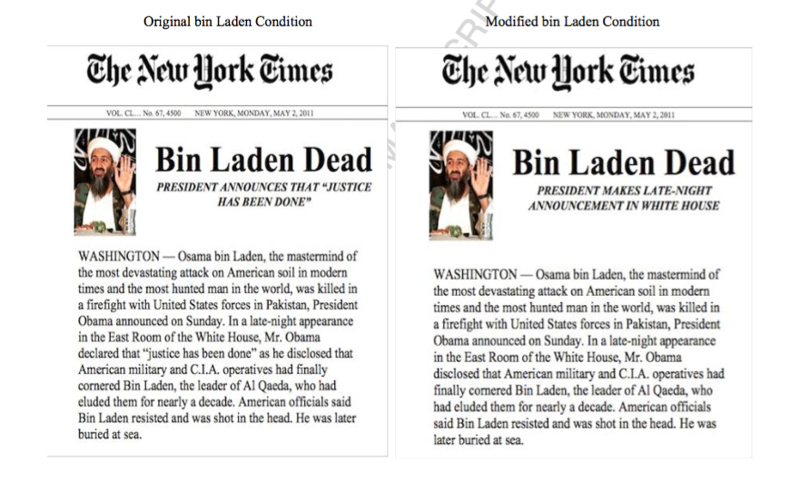 Two versions of a New York Times story on bin Laden