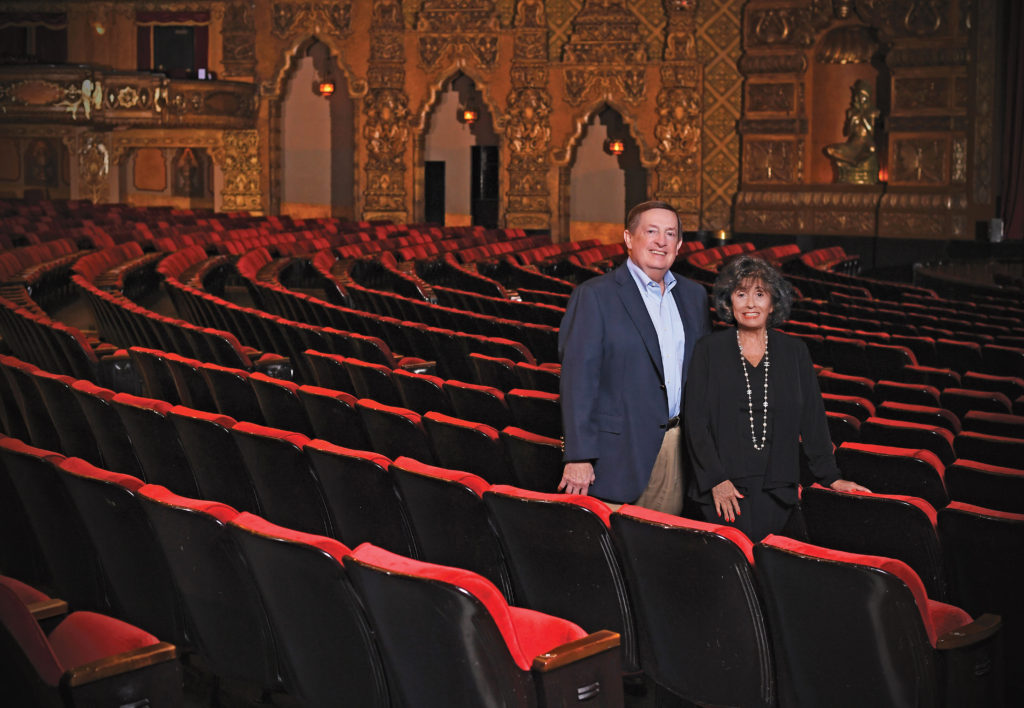Terry Schnuck (left) parlayed a legal career in his family grocery business into producing Broadway shows. Mary Strauss’ ties to theater include transforming the Fox Theatre in St. Louis and producing Broadway shows as well. The two co-produced “Fun Home,” which won five Tony Awards in 2015. (Photo: James Byard)