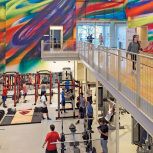 The $55 million Gary M. ­Sumers Recreation ­Center ­debuted Oct. 29, 2016. ­­The facility features a new three-court gym, 72 cardio machines, multiple exercise studios, a “Zen Den” and more. (Dan Donovan/Washington University)
