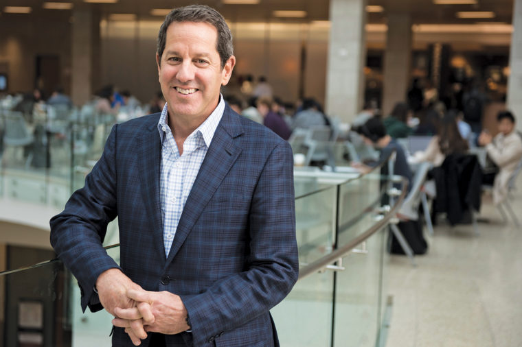 Steven Segal, BSBA ’82, a special limited partner of Boston-based private equity investment firm J.W. Childs Associates, as well as a Venture Partner of Cosimo Ventures, is chair of the Alumni Board of Governors (ABG). He is pictured in the atrium of Knight and Bauer Halls before a meeting of the 2017-18 ABG. (Sid Hastings/WUSTL Photos)