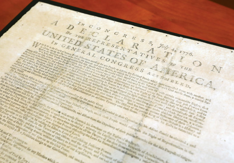 Thanks to the family of Eric and Evelyn Newman, the John M. Olin Library at Washington University now has one of the few surviving broadsides of the Declaration of Independence. (James Byard/Washington University)