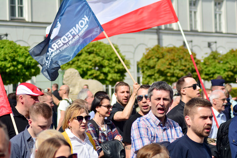 How citizens remember a nation’s past glories and tragedies may spur the mobilization of nationalist protest movements, such as this May 2019 rally in Poland to protest the country's membership in the European Union. Shutterstock Image.