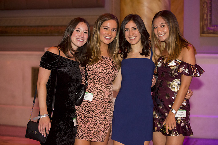 From left: Alexa Greenberg, AB ’18; Danielle Carley, BSBA ’18; Allison Swimmer, AB ’17; Sara Bernstein, BSBA ’18; enjoy the New York Young Alumni Gala at Capitale in the Bowery, Sept. 6, 2019. (Photo: Jennifer Weisbord, BFA ’92)