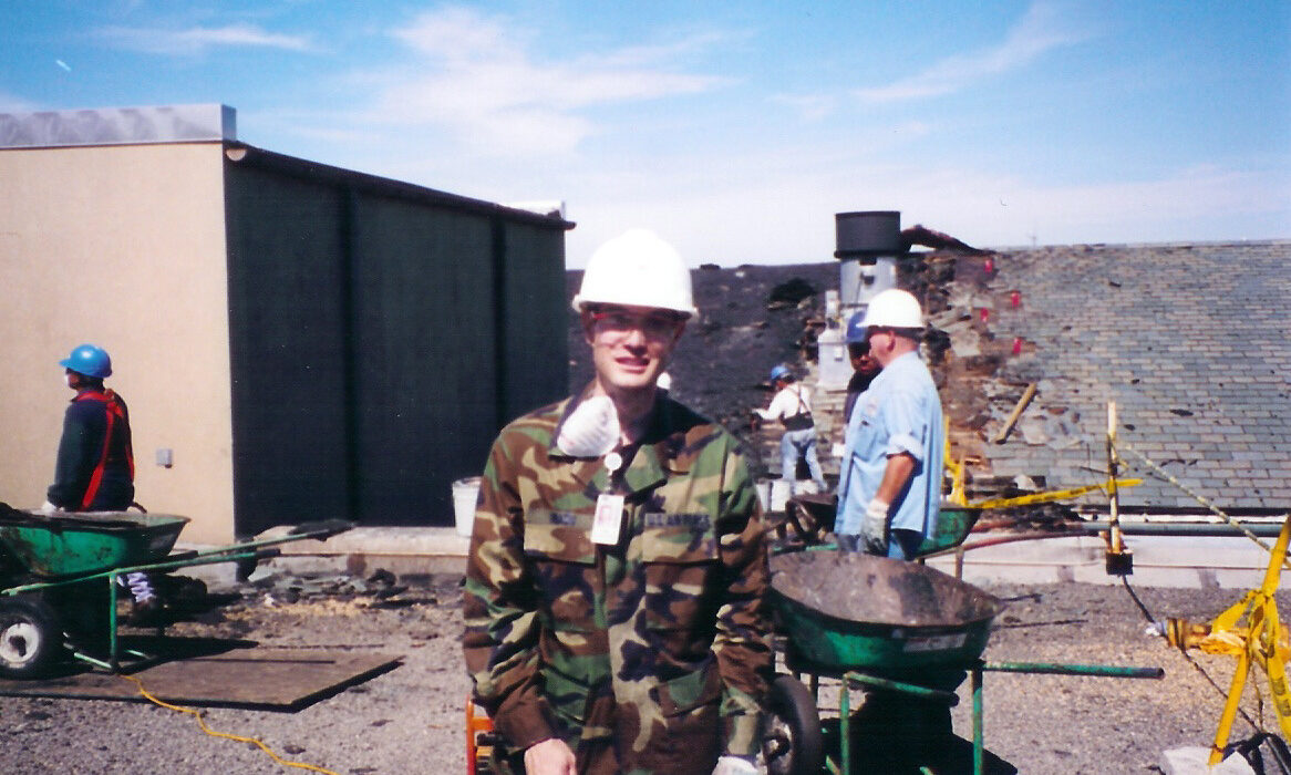 John Inazu on roof of the Pentagon building days after the 9/11 attack.