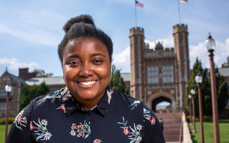 Helen Webley-Brown, an international student from London, expects to earn a bachelor’s degree in political science in May 2022. In addition to being a Danforth Scholar, Webley-Brown is a Gephardt Institute Civic Scholar and a 2019 Ralph Bunche Award recipient. (Photo: Joe Angeles/Washington University)
