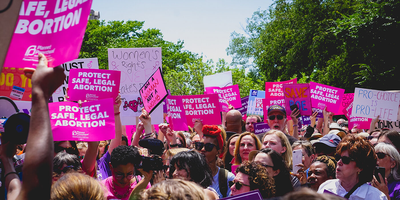 A crowd of women at an abortion rights protest in Washington, D.C.