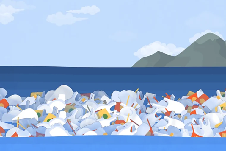graphic of a pile of plastics underwater