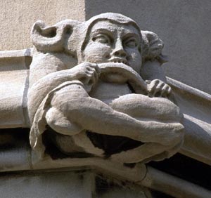 Boss with teeth, northeast turret of Brookings Hall tower