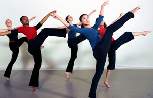 Pictured are student dancers performing Cecil Slaughter's *Miles in Between*.