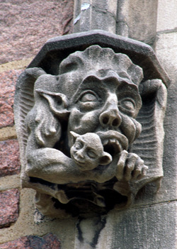 Grotesque with mouth open, Graham Chapel, flanking west side of main window