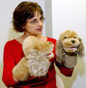 Joan Luby with interview puppets