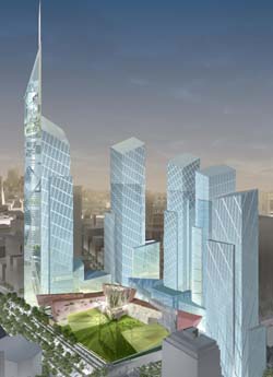 An artist's rendering of Daniel Libeskind's proposed master plan for the World Trade Center site in New York.