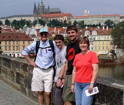 Ron King with sons Tyler and Bracken, and his wife, Monica Matheney, pause on the Charles Bridge in Prague while on a family vacation in 2004.