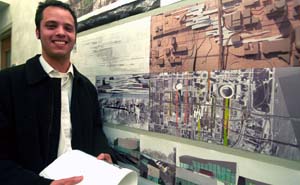 Pablo Moyano, who earned master's degrees in architecture and in urban design, displays his work in Givens Hall. 