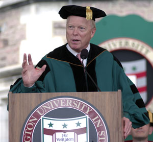 Richard A. Gephardt delivers his Commencement address to the Washington University Class of 2005. A two-time presidential candidate, Gephardt has served as both majority and minority leader for Democrats in the U.S. House of Representatives.