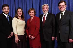 (From left) Son Owen, daughter Hilary, wife, Linda, Smith, and son Jason at the 2005 Founders Day celebration.
