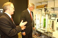 Bruce Backus (left), Washington University assistant vice chancellor of environmental health and safety,  and United States Environmental Protection Agency Administrator Stephen L. Johnson.