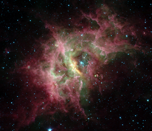 The nebula RCW49 is a nursery for newborn stars and exists in circumstellar space, where chemistry is done for the very first time.