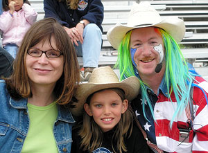Erika Crouch; daughter Leeza, 12; and a rodeo clown in Aspen, Colo.