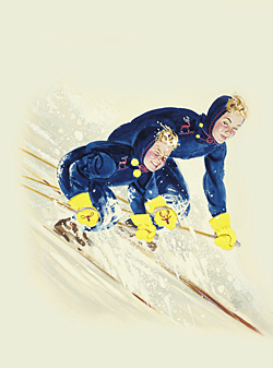 Al Parker, *Mother and Daughter Skiing*