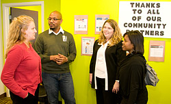 (From left) Kelly Krahl, an epidemiologist with the City of St. Louis Department of Health; Lawrence Lewis, drop-in coordinator for the SPOT; Regina Whittington, program director of the SPOT; and Brandii Mayes with the City of St. Louis Department of Heal