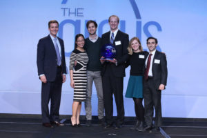 The Washington University student group IDEA Labs won the Spirit of St. Louis Award at the St. Louis Regional Chamber’s 2016 Arcus Awards on Feb. 25. From left are Dan Kraus, senior vice president and director of commercial banking at BMO Harris Bank, the award’s sponsor; and IDEA Labs student leaders Lillian Kang, Ian Schillebeeckx, Stephen Linderman, Christine Averill and Ramin Lalezari.