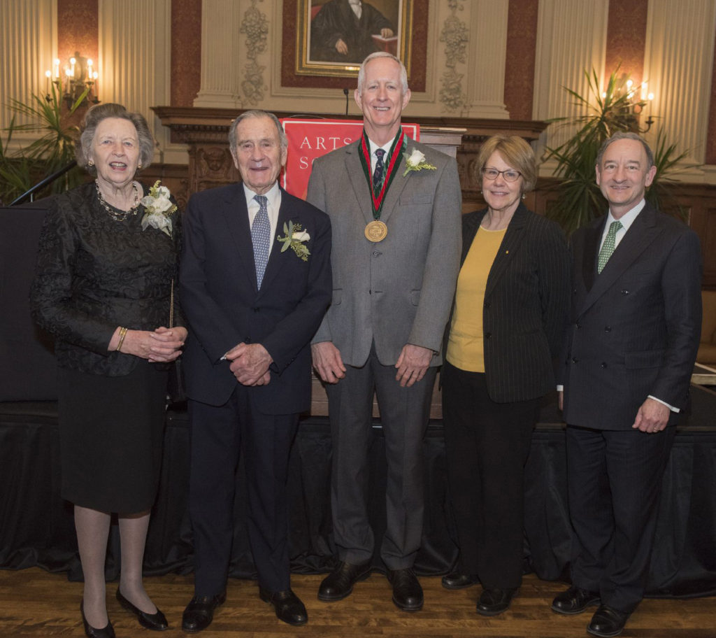 ichard Vierstra (center) was installed as the inaugural George and Charmaine Mallinckrodt Professor March 7. The Mallinckrodts (left) came from London to attend the ceremony. Dean Barbarba Schaal (second from right) introduced Vierstra, and Chancellor Mark S. Wrighton conferred the medallion that is a symbol of his professorship. (Photo: Mary Butkus/Washington University) 