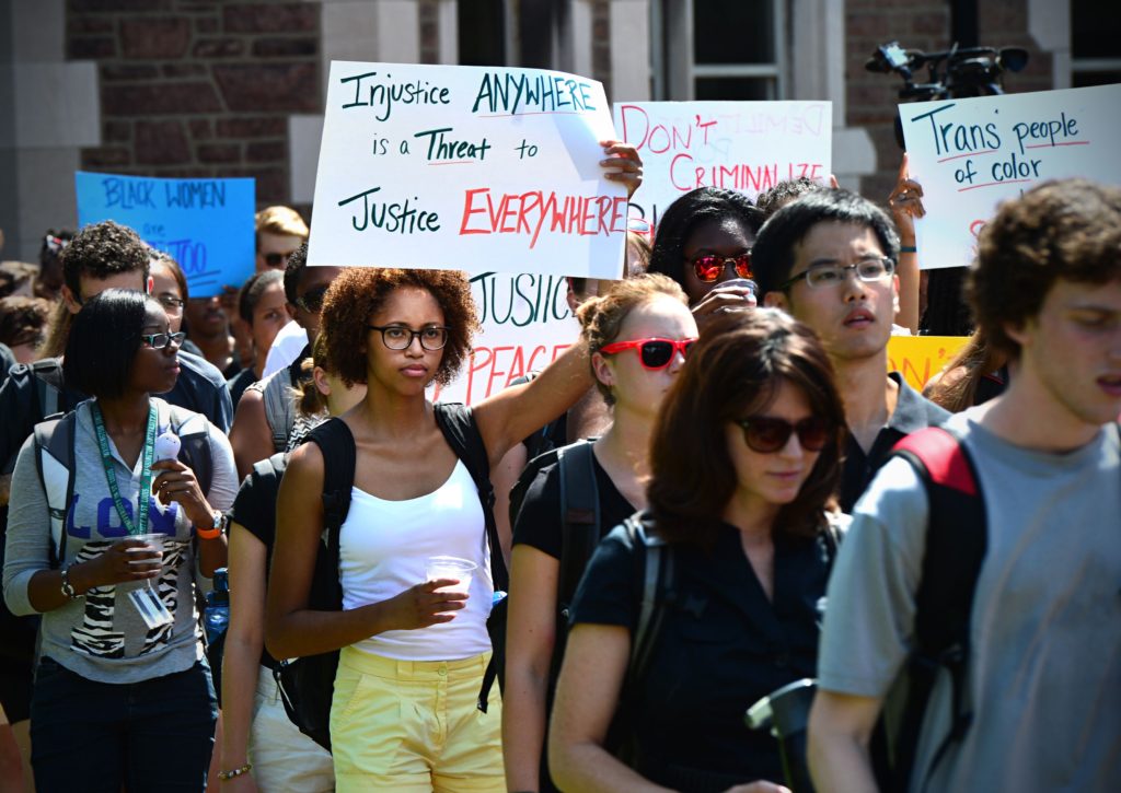 Students demonstrating in 2014. (Photo: James Byard/Washington University)