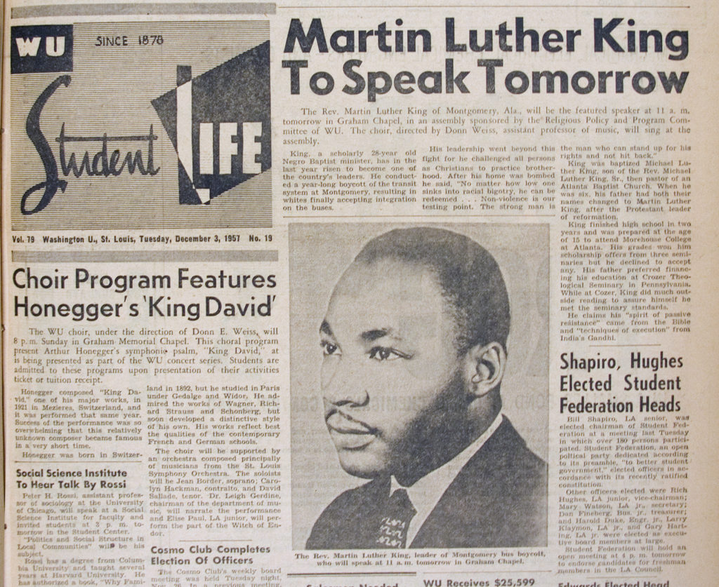 Student Life issue with article about Martin Luther King speaking