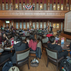 students in DUC watch Trump's inauguration