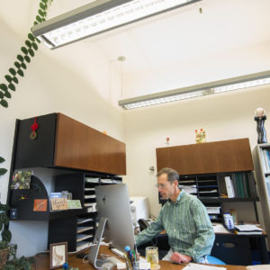 biologist's plant grows up the wall