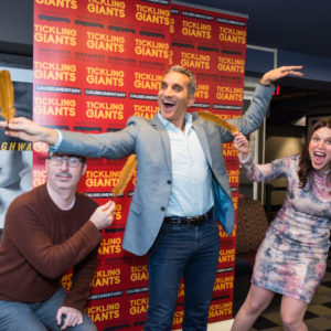 John Oliver, Bassem Youssef, and Sara Taksler at the New York premier of Tickling Giants.