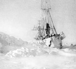 A ship stuck in ice in the arctic