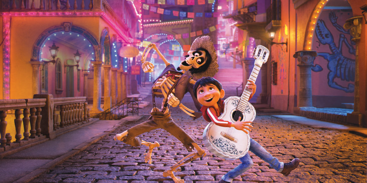 In Disney•Pixar’s “Coco,” Miguel’s love of music ultimately leads him to the Land of the Dead where he teams up with charming trickster Hector. Alumnus Chris Bernardi served as set supervisor on the movie. (© 2017 Disney•Pixar. All Rights Reserved.)