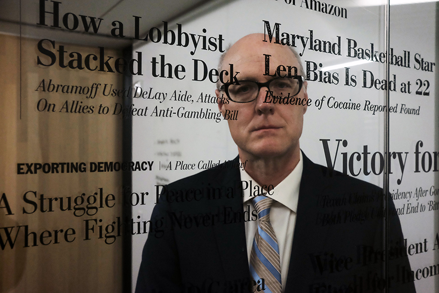 A force behind some of today’s leading headline, Jeff Leen, AB ’‘79, is the editor-in-charge of the Washington Post’s investigative units, oversees a team of 16 investigative journalists. (Photo: Andres Alonso/Washington University Photos)