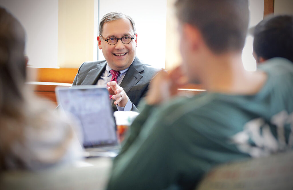 On April 10, then-Chancellor-elect Martin visited a graduate course on higher education administration, where he introduced himself and then answered student questions on timely university topics. (Photo: James Byard)