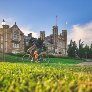 bicyclist on campus