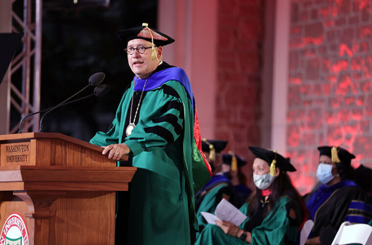 Chancellor Andrew D. Martin and university leadership welcome the Class of 2025 to Washington University during Convocation, Aug. 28. (Photo: James Byard)