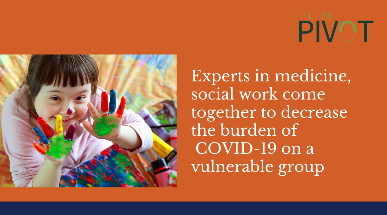 graphic for the big pivot: joining forces for public health with image of special needs child fingerpainting