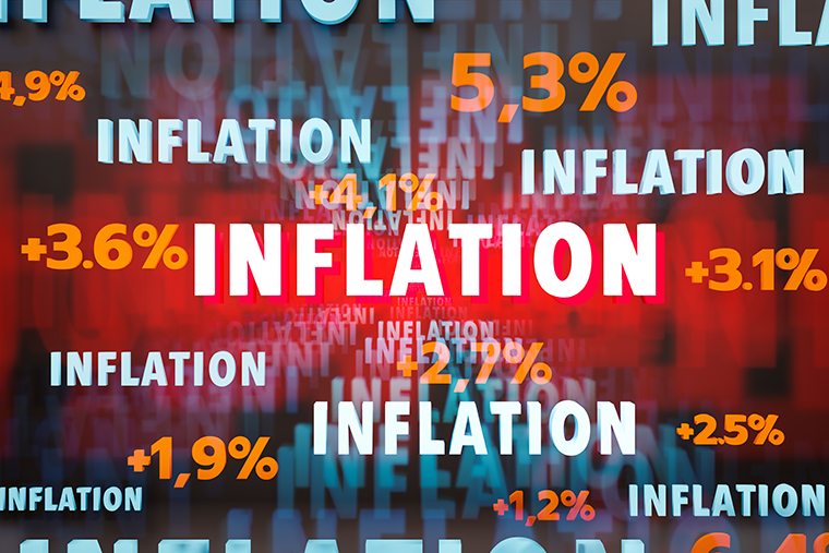 Abstract art with different percentages, numbers and the word inflation