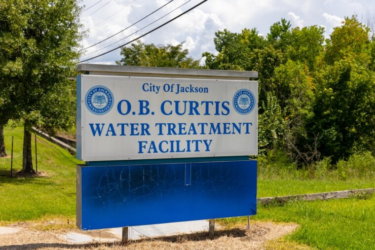 Sign for the O.B. Curtis Water Treatment Facility in Jackson, Mississippi.