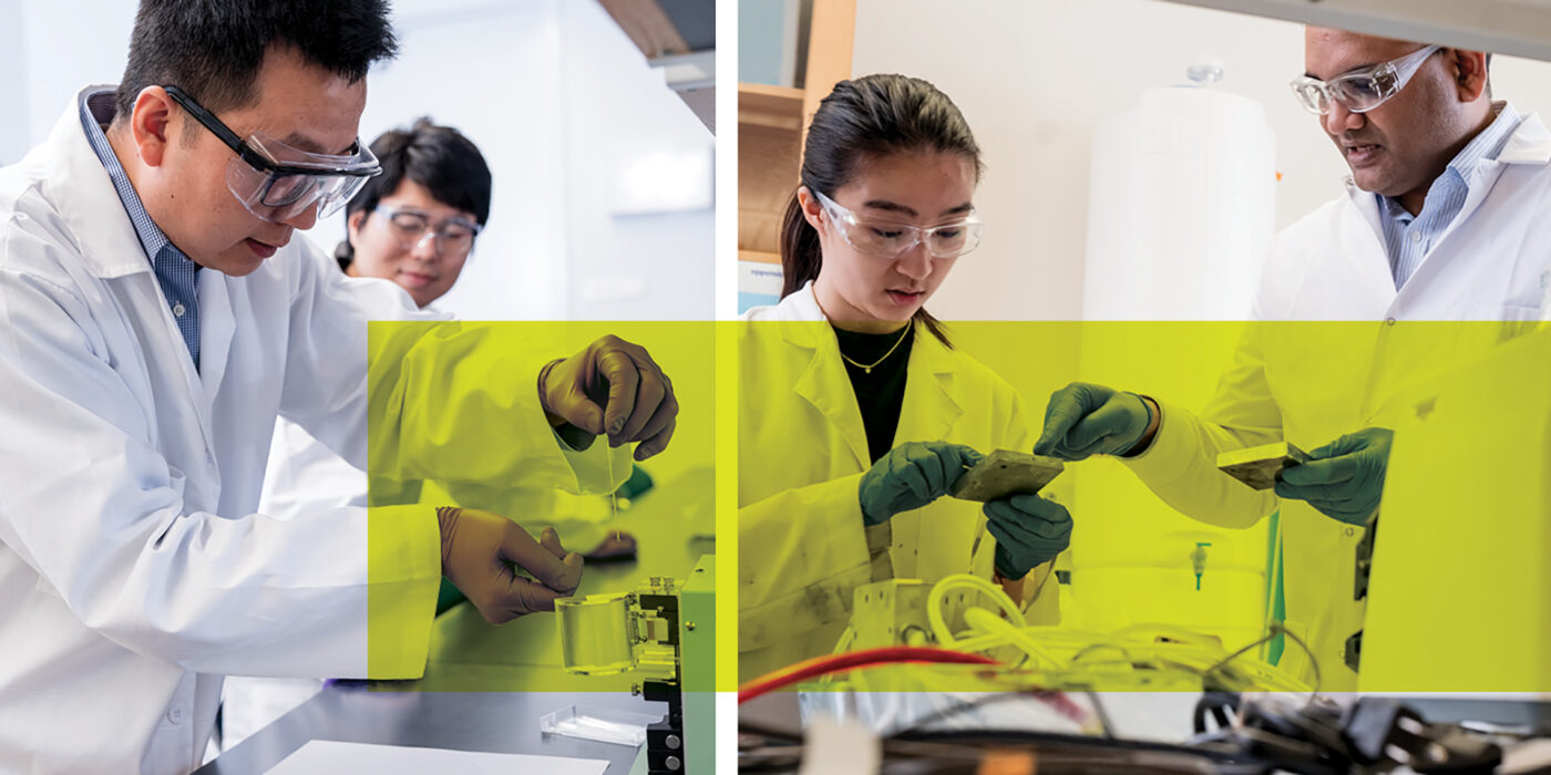 Peng Bai and his lab team are researching sustainable battery technologies on the smaller scale, those found in our phones and electric cars. (Photos by Whitney Curtis)