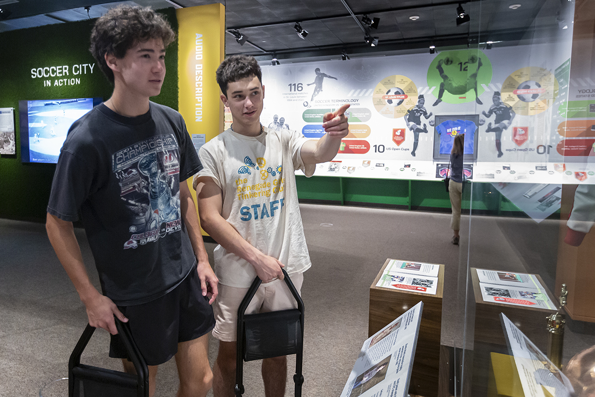 Students check out the Missouri History Museum’s Soccer City exhibit