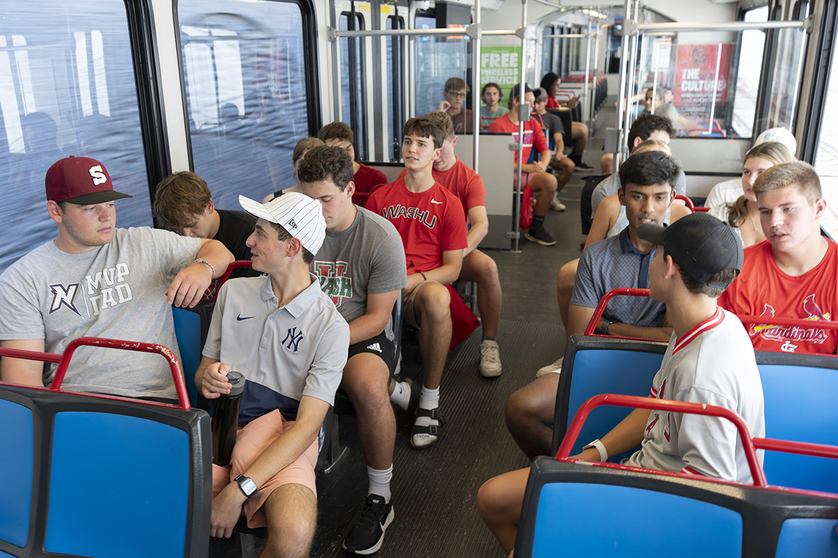 Washington University students take a Metro train ride